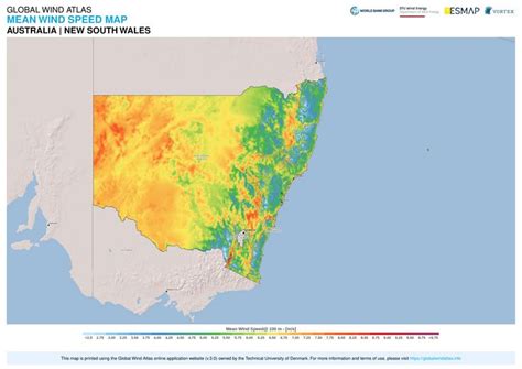 New South Wales Mean Wind Speed Australia Map South Wales New South