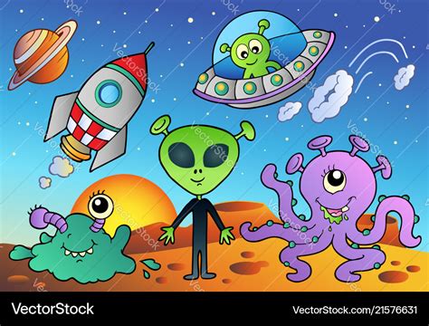Various Alien And Space Cartoons Royalty Free Vector Image