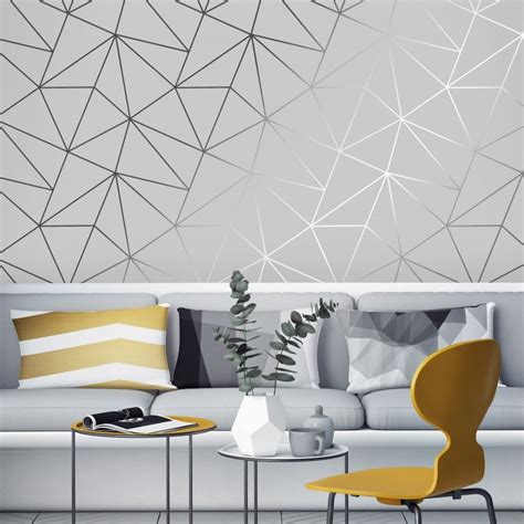 Zara Shimmer Metallic Wallpaper In Soft Grey And Silver Living Room