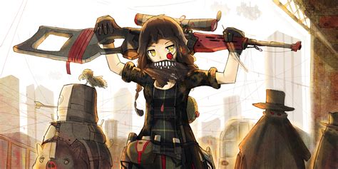 Anime Girl Holding Sniper Rifle Digital Wallpaper Hd