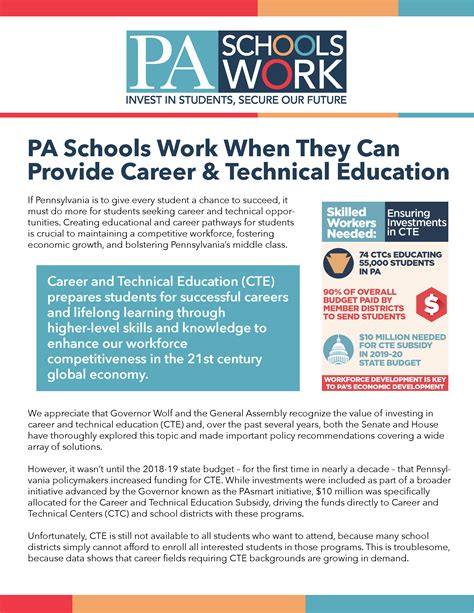 Fact Sheet Pa Schools Work Career And Technical Education Cte