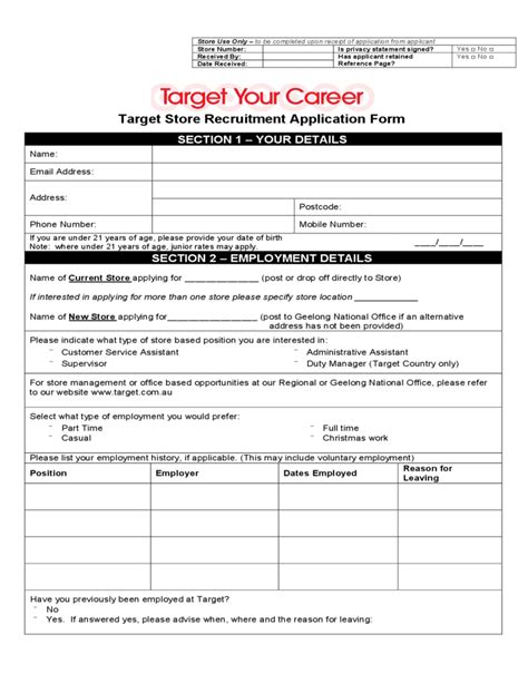 If you plan to do the former, you can start looking for jobs in its website's career page. Target Store Recruitment Application Form Free Download