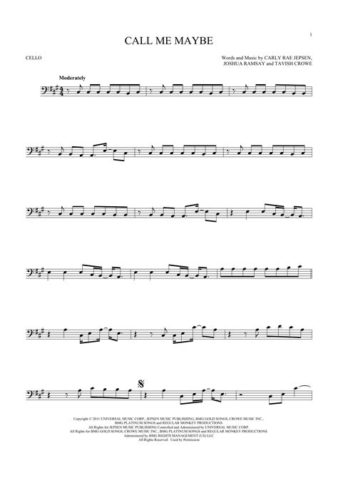 Call Me Maybe Sheet Music Carly Rae Jepsen Cello Solo