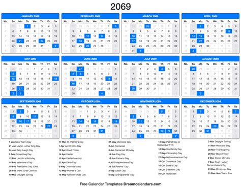 2069 Calendar