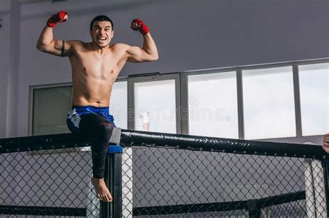 Kickbox Professional Fighter With Naked Muscular Torso Posing For A Camera Stock Photo Image