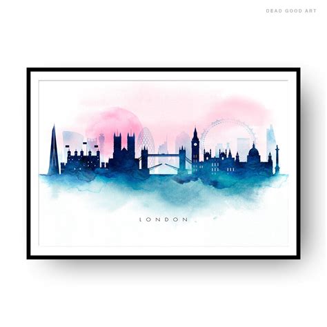 London Watercolor Skyline Sunset London England Cityscape Art Etsy