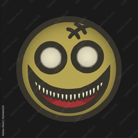Creepy And Scary Emoji On A Black Background A Zombie Face With A Smile Stock Vector Adobe Stock
