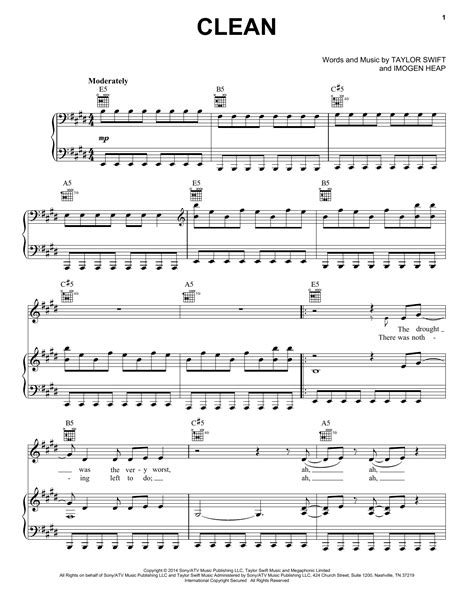 Taylor Swift Clean Sheet Music Notes Download Printable Pdf Score