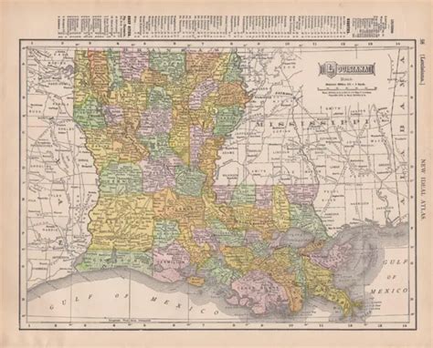 1911 Antique Rand Mcnally New Ideal Atlas Map Louisiana United States