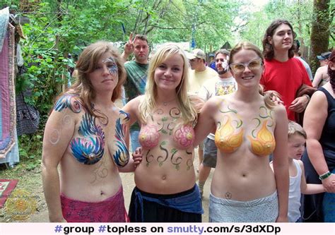 Group Topless Bodypaint Outdoor Smiling Chooseone Center