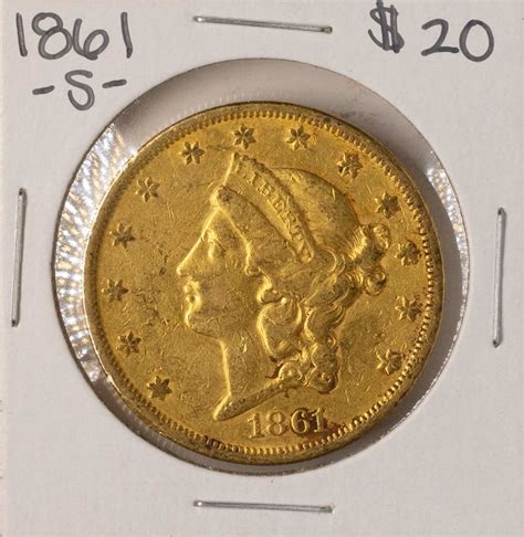 1861 S 20 Liberty Head Double Eagle Gold Coin
