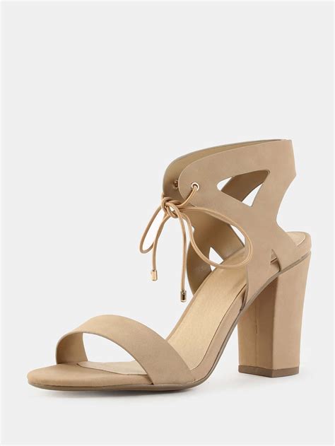 Laced Open Toe Cut Out Heels NATURAL SheIn Sheinside