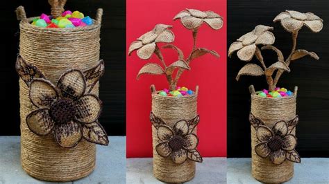 How To Make Decorative Jute Flower Vase Diy Jute Flower Pot Best