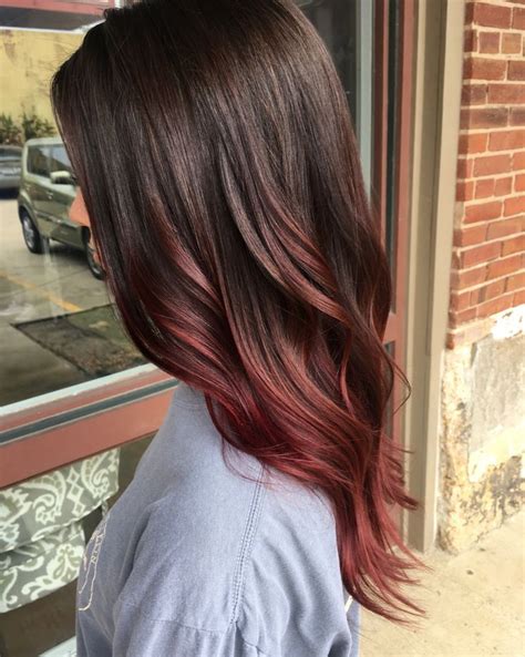 Brown To Red Ombré Auburn Balayage Red Ombre Hair Brunette Balayage