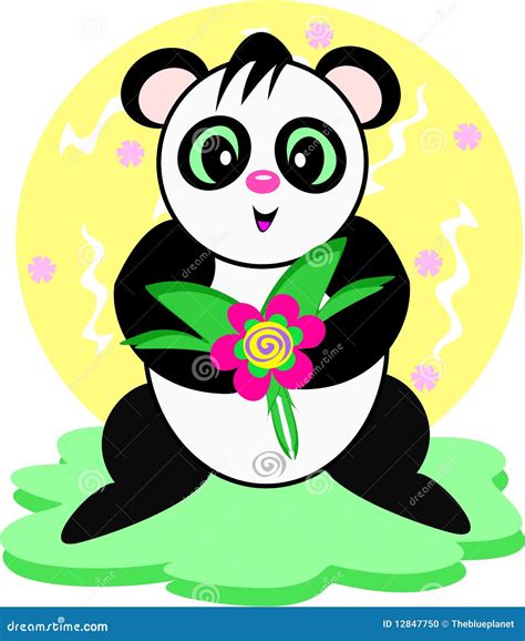 Panda With Flower Stock Vector Illustration Of Cartoon 12847750