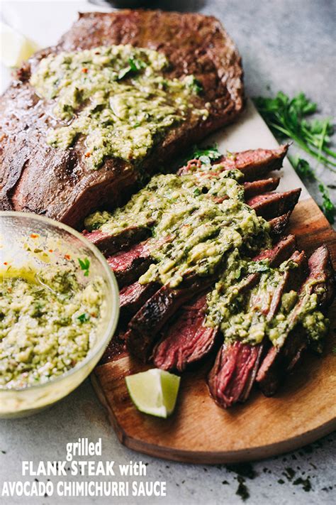 115 to 120°f for rare steak, 120 to 125°f for. Grilled Flank Steak with Avocado Chimichurri Sauce | Easy Steak Recipe