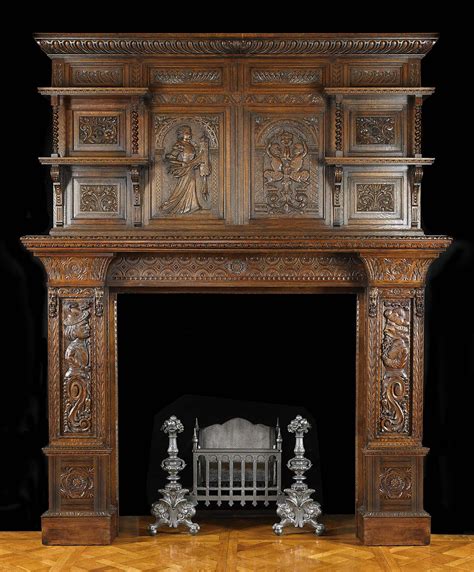 Antique Carved Oak Jacobean Fireplace Mantel Victorian Fireplace