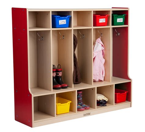 Ce 5 Section Coat Locker With Bench Red