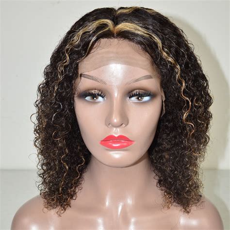 Peruvian Hair Curly Lace Front Wig Natural Color Mix Blond Lux Hair Shop