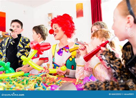 Kids Birthday Party With Clown And Lot Of Noise Stock Photo Image Of