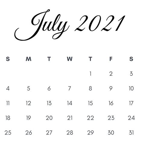 July 2021 Printable Calendar Free Printable Calendar Templates June