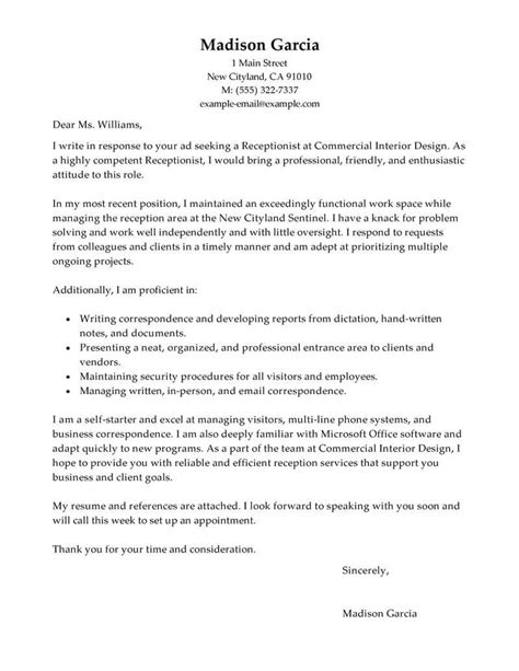 Best Receptionist Cover Letter Examples Livecareer