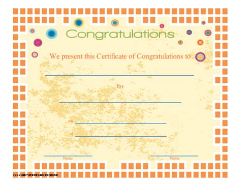 This Certificate Of Congratulation Features An Orange Mosaic Border And