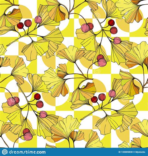Vector Yellow Ginkgo Leaf Seamless Background Pattern Fabric