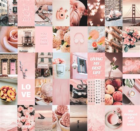 Peachy Pink Collage Wall Kit Decor Aesthetic Blush Pink Etsy