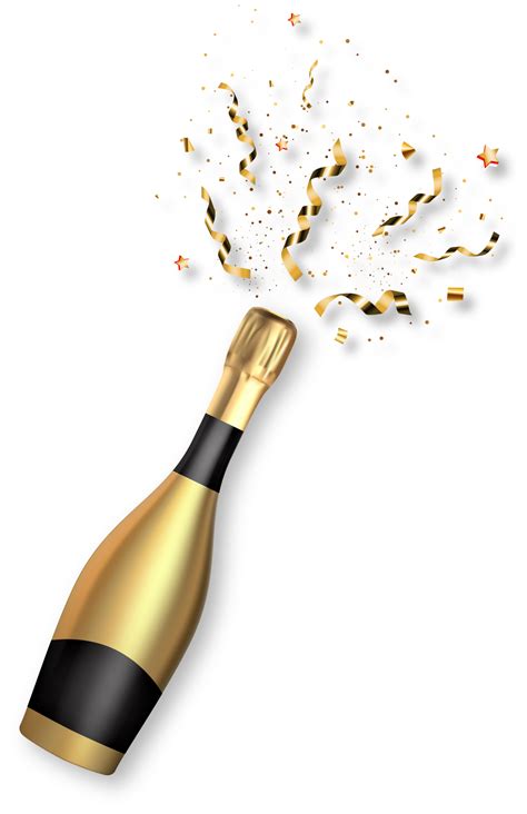 Bouteille De Champagne Dorée Avec Des Confettis De Fête 14499294 Png