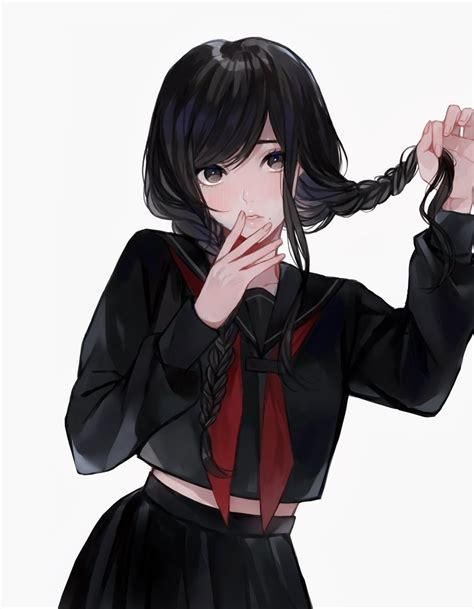 Download Wallpaper 840x1336 Cute Anime Girl Black Dress Ponytails