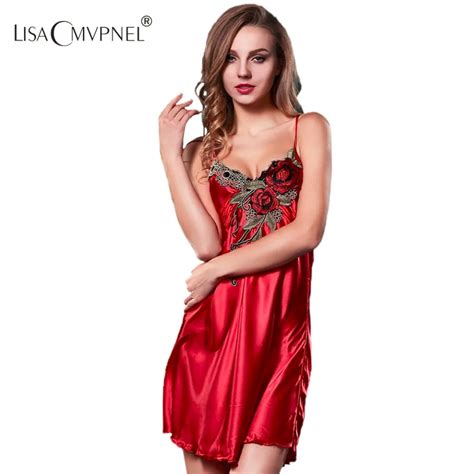 Lisacmvpnel Chemise De Nuit Gecelik Embroidery Sexy Spaghetti Strap Nightgown Solid Color
