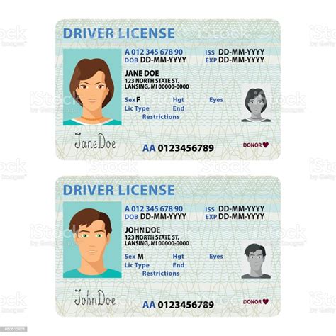 Vector Man And Woman Driver License Plastic Card Template Stock