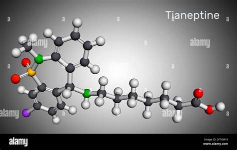 molécula de tianeptina es antidepresivo tricíclico tca modelo molecular 3d renderizado