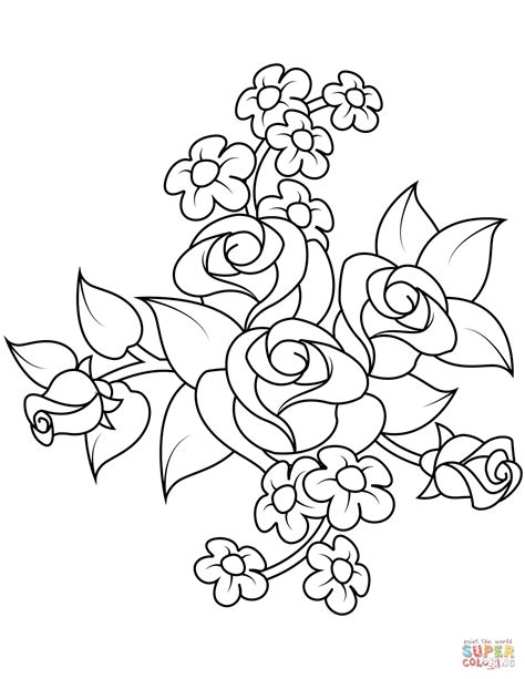 Roses, tulips, daisies and many others. Bouquet of Roses coloring page | Free Printable Coloring Pages