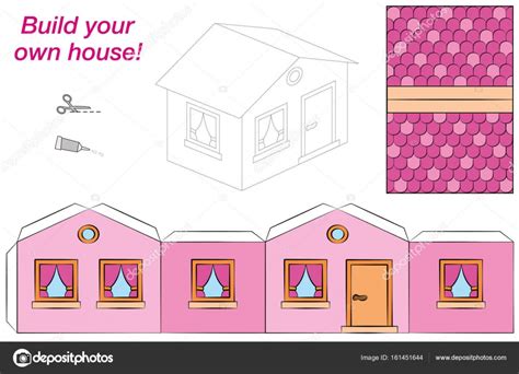 House Template Paper Model Pink ⬇ Vector Image By © Furian Vector