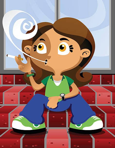 Royalty Free Cartoon Of The Little Girl Smoking Cigarette
