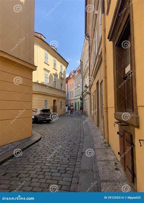 Enchanting Urban Lane With Cobblestone Streets In Prague Stock Photo