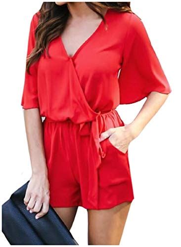 Buy Abetteric Women Short Sleeve Silm Fit V Neck Strappy Shorts Romper Playsuit Red Xsmall At