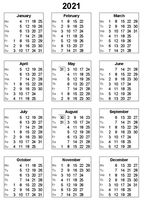 Download free printable 2021 calendar templates that you can easily edit and print using excel. 2021 Yearly Calendar Printable | Calendar 2021