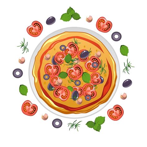 Premium Vector Fresh Pizza With Various Ingredients Top View Whole