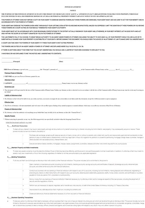 Pennsylvania Printable And Durable Power Of Attorney Form