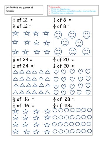 Finding 1/2 And 1/4 Of Numbers Worksheet