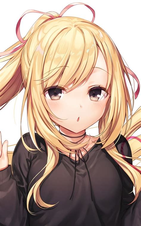 Download 800x1280 Anime Girl Blonde Pen Long Hair Cute