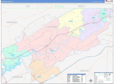 Hawkins County, TN Wall Map Color Cast Style by MarketMAPS