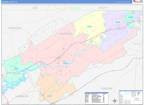 Hawkins County Tn Wall Map Color Cast Style By Marketmaps