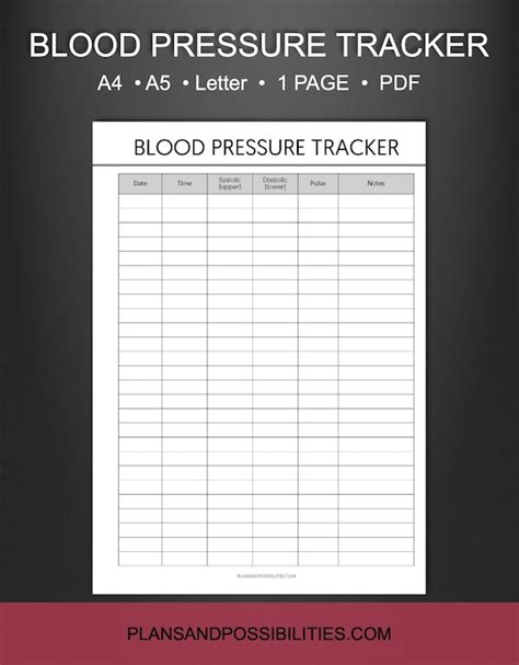 Blood Pressure Tracker Printable Blood Pressure Chart Etsy