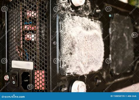 Grey Dust On The Computer Pc Processor Cooler With Mainboard And