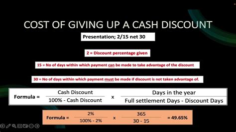 Cost Of Giving Up A Cash Discount Explained With Examples Youtube