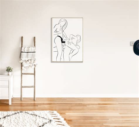 Erotic Line Art Threesome Strap On Sex Line Drawing Etsy